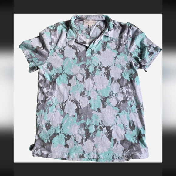 Sun + Stone Other - Sun + Stone Men's Polo Shirt in Gray and Green Floral